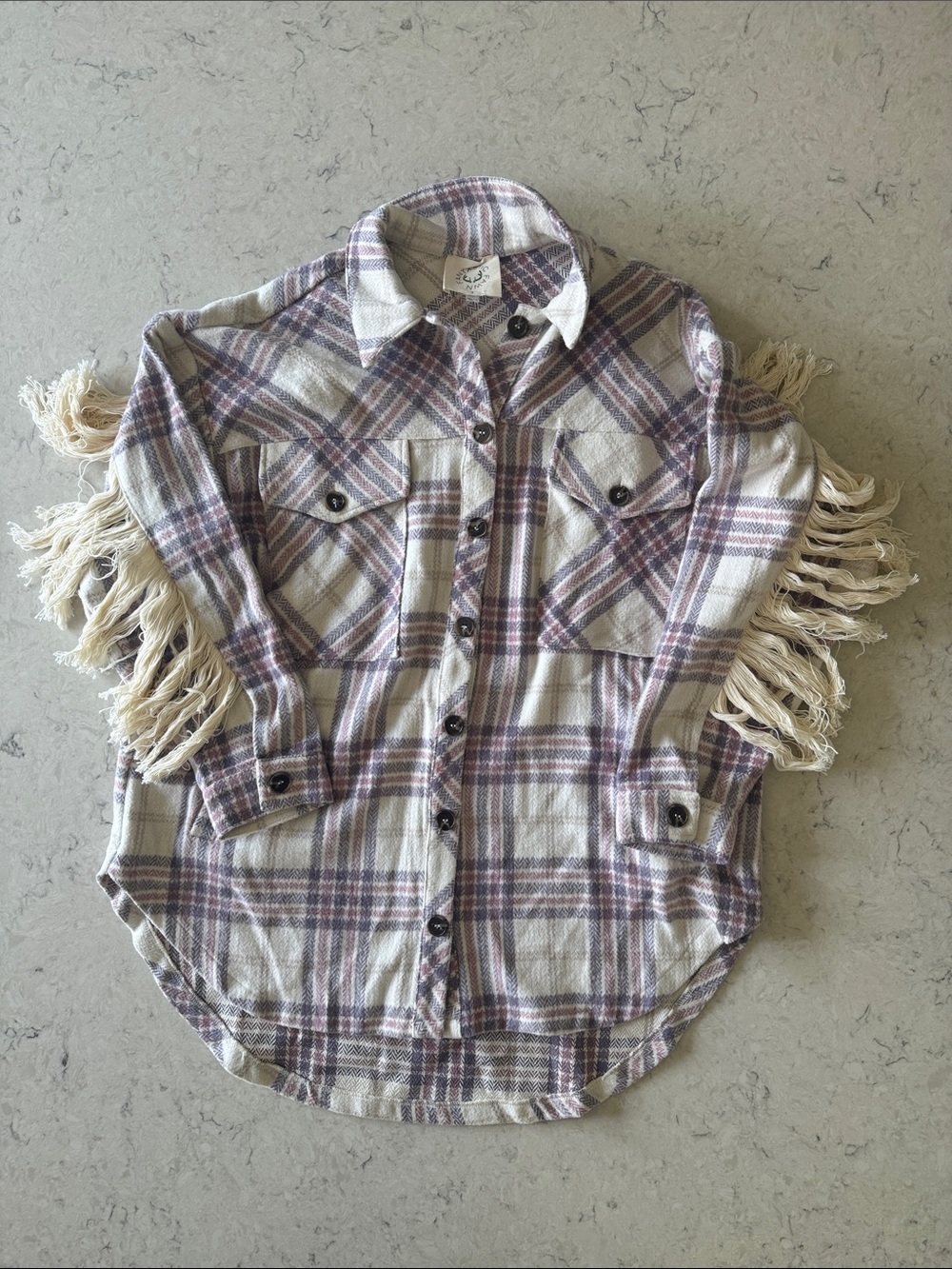 NWOT FANTASTIC FAWN Women’s Pink Plaid Button-Front Shacket size S